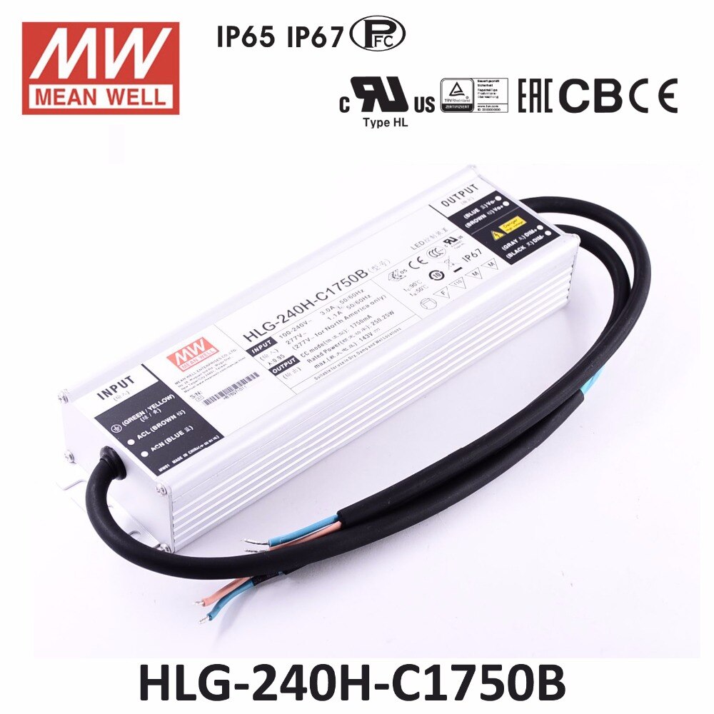 Original Meanwell HLG 240H C1750B LED driver PFC IP67 constant current 1750mA 71 143V 250W dimmer